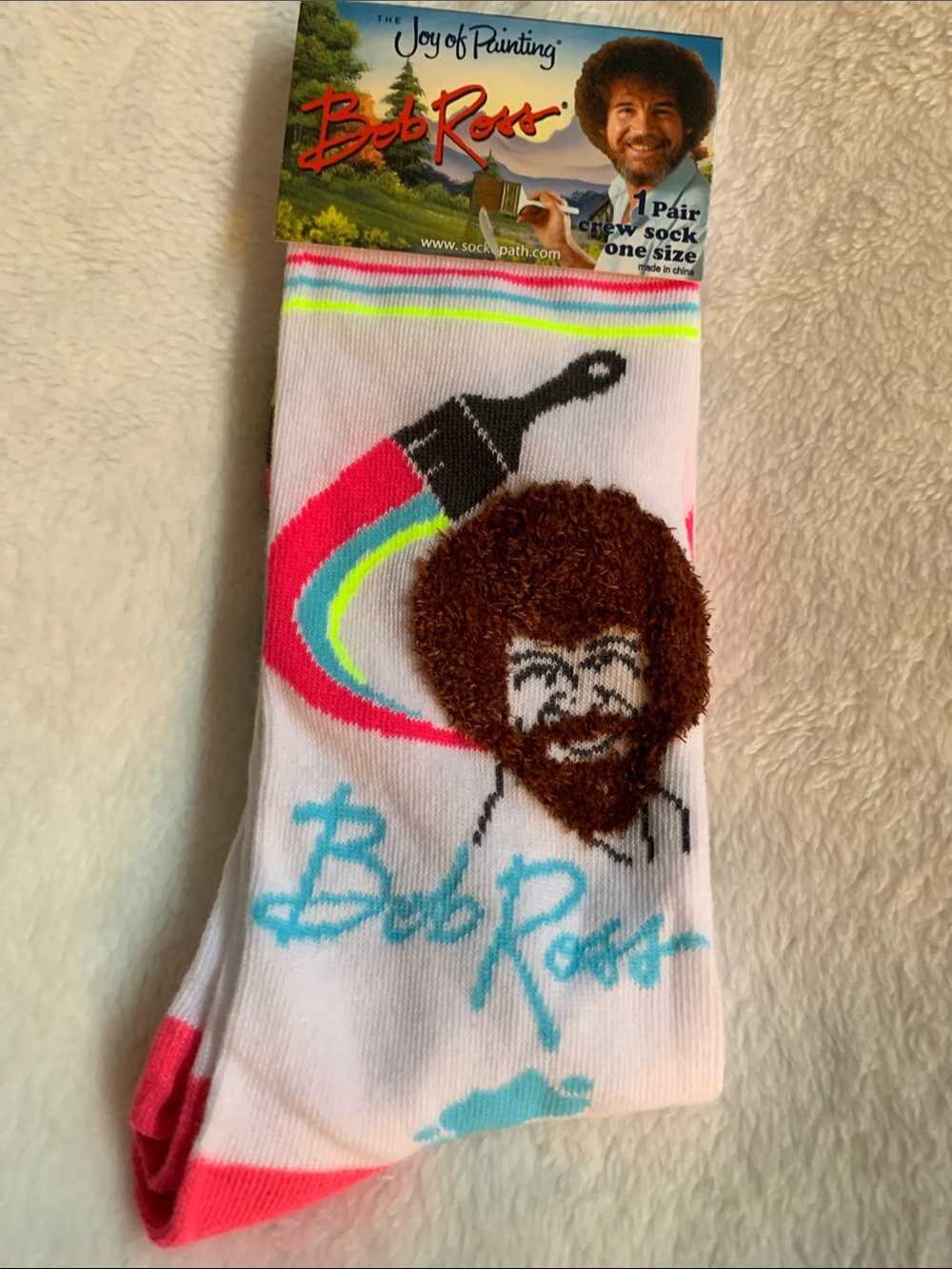 Men’s Crew Socks – White with Pink & Aqua Accents